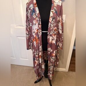 Kori Mauve Floral Open-Front Kimono